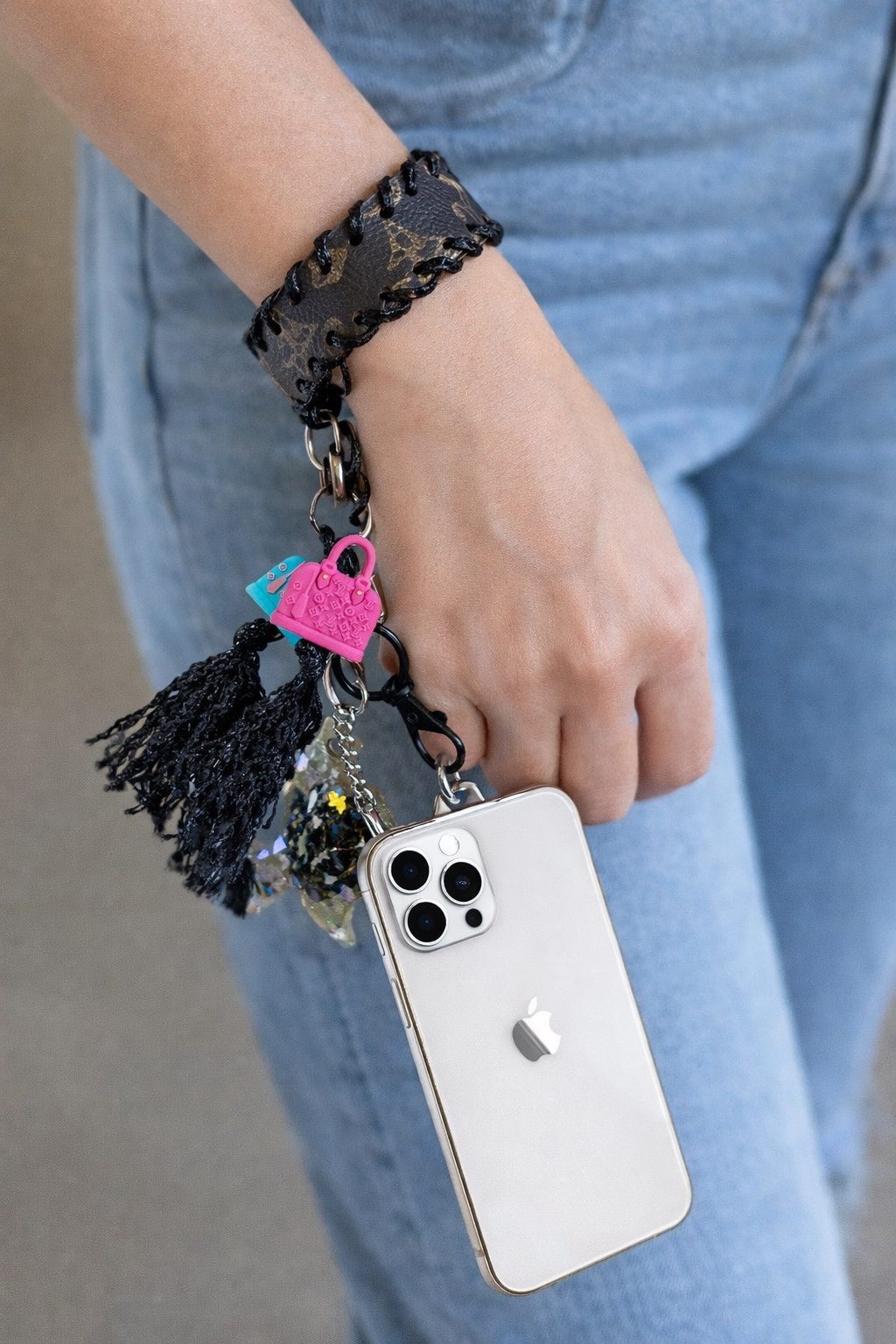 Midnight Glam Up-Cycled Luxury Phone Wristlet photo 2