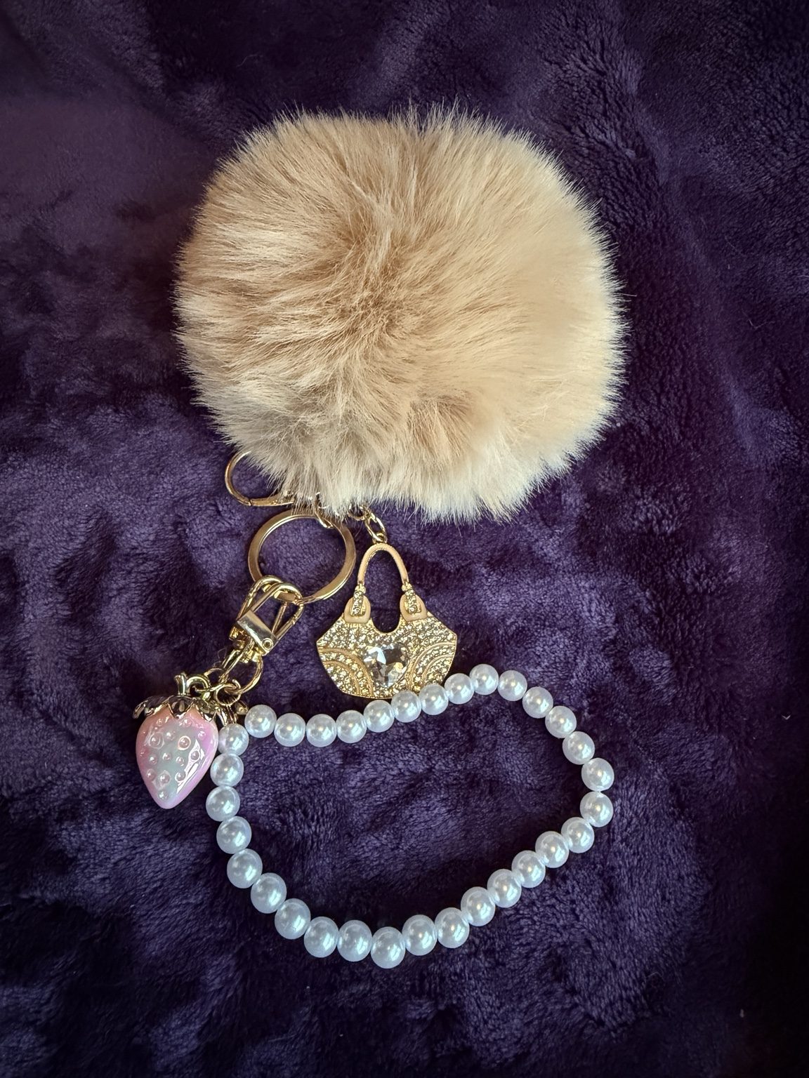 $6 Keychain #9 — Blush Pom Pearl Keychain