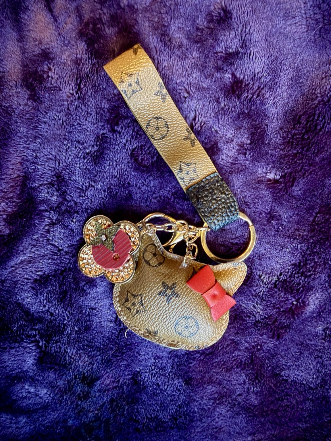 $8 Keychain #19 — Classic Brown Up-Cycled Kitty Wristlet Keychain