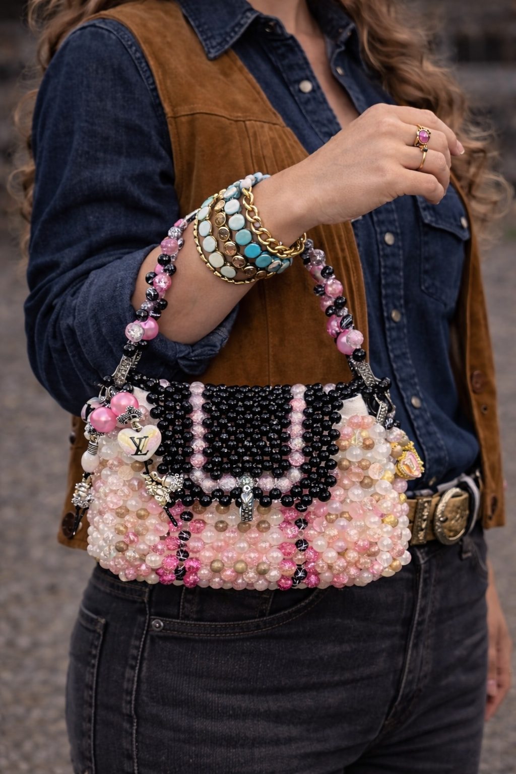 Pink Noir Beaded Shoulder Bag view 6