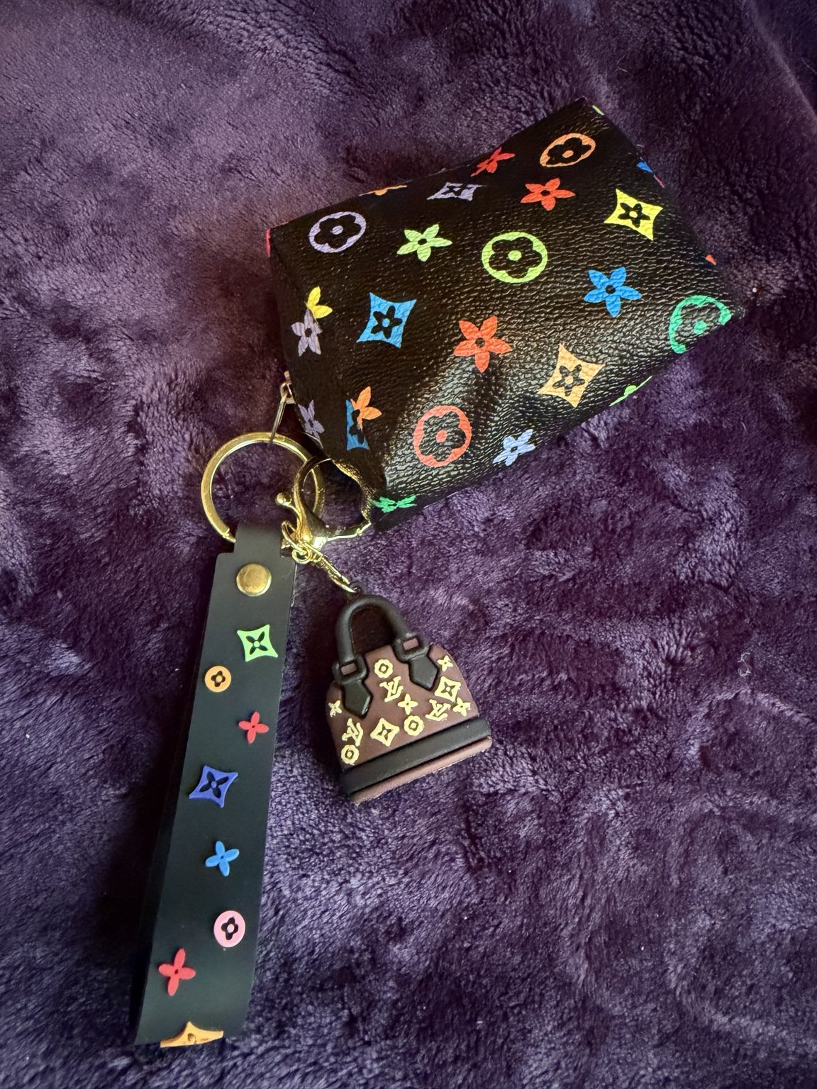 $8 Keychain #25 — Black Multicolor Coin Purse Wristlet