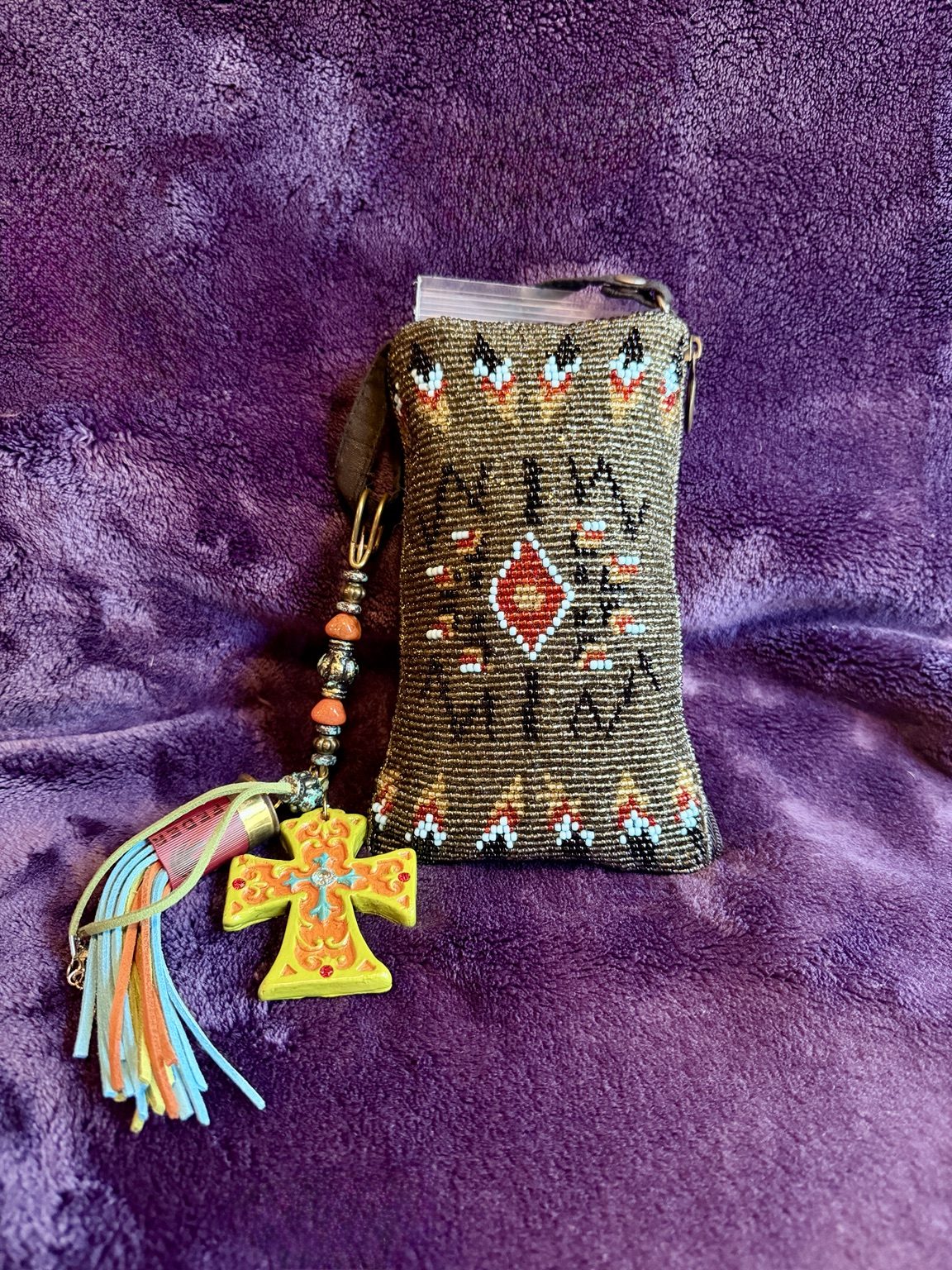 Turquoise Trail mystery collection beaded bag and cross accessory