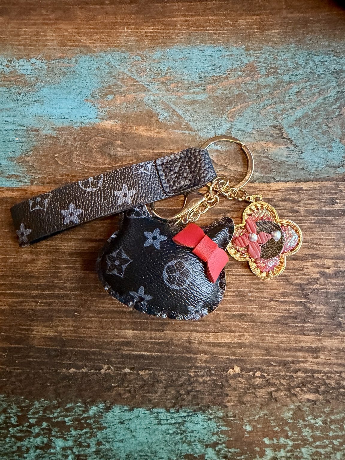 $8 Keychain #14 — Black Up-Cycled Kitty Wristlet Keychain