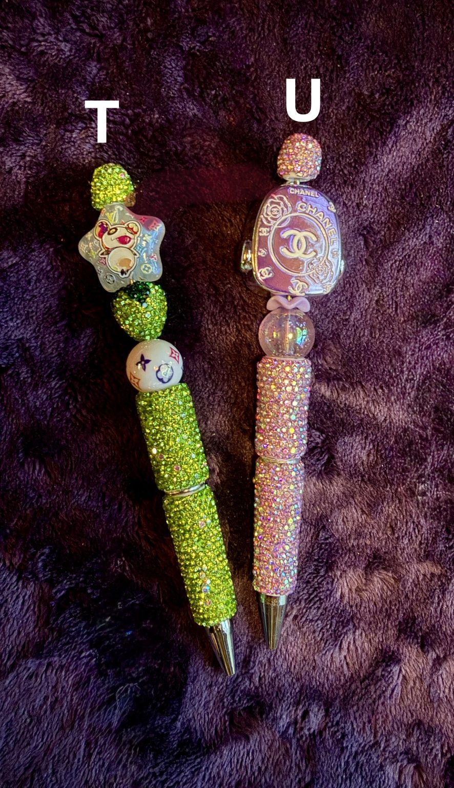 Boutique Glam Bling Pens labeled T and U