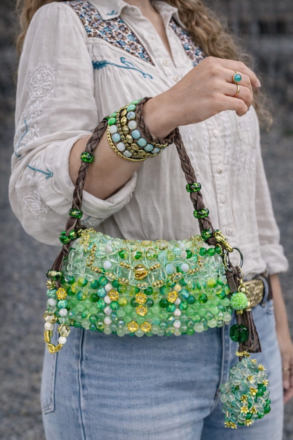 Emerald Meadow Glass Beaded Bag view 6
