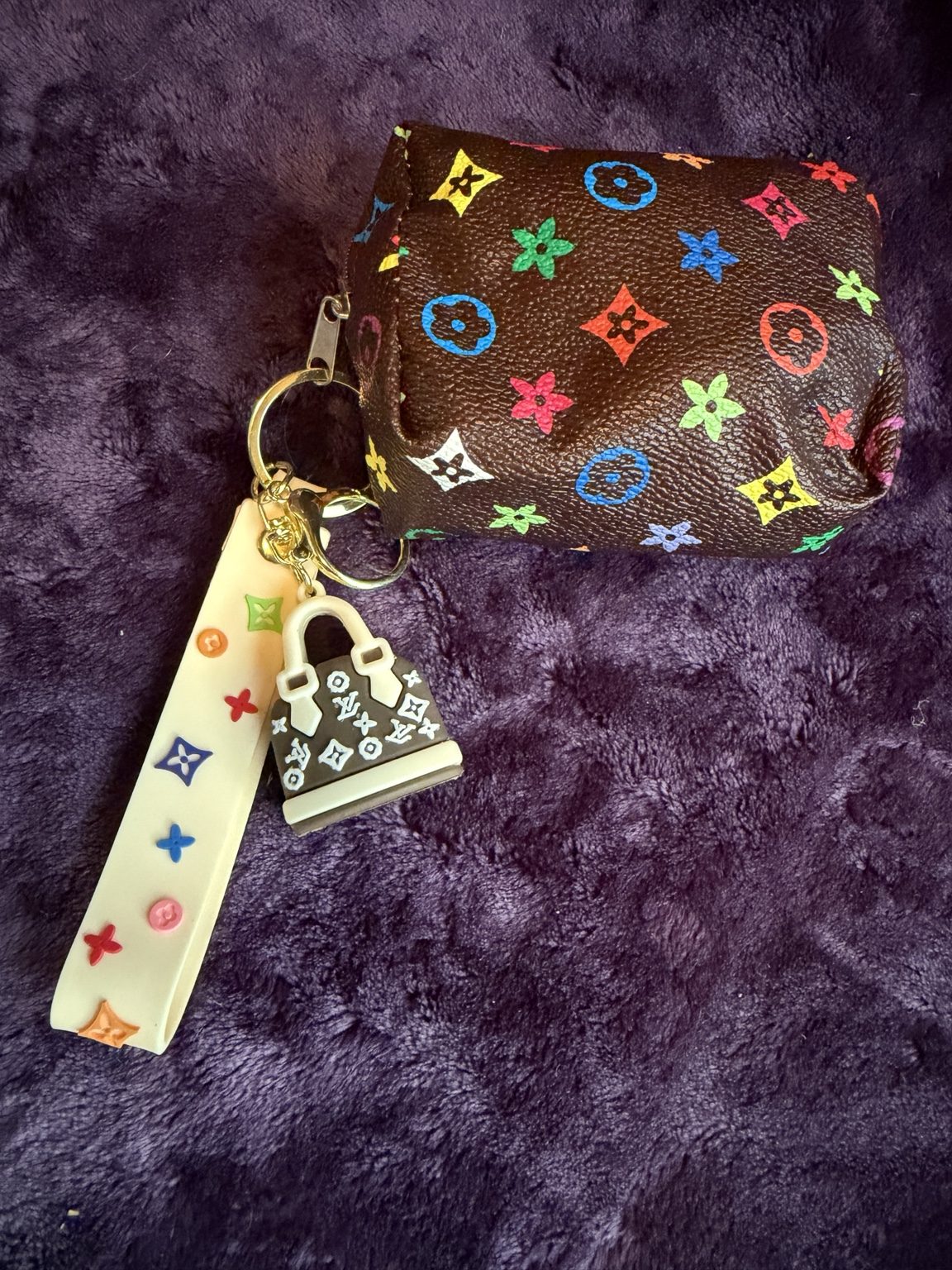 $8 Keychain #26 — Brown Multicolor Coin Purse Wristlet