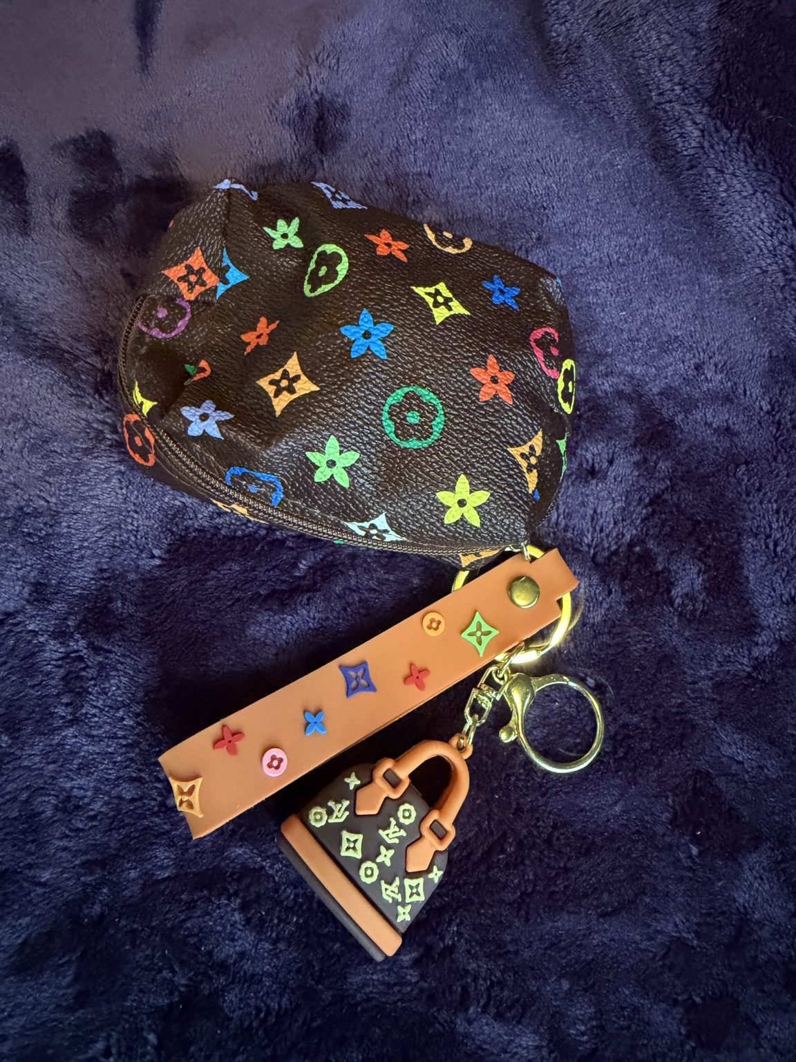 $8 Keychain #29 — Brown Multicolor Coin Purse Wristlet
