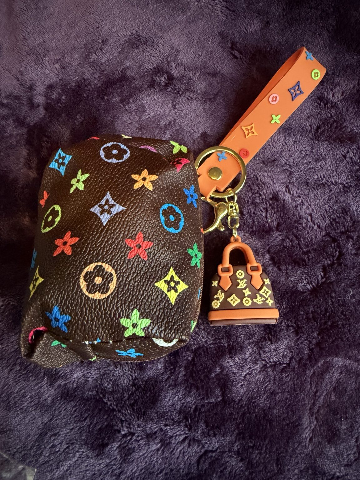 $8 Keychain #27 — Brown Multicolor Coin Purse Wristlet