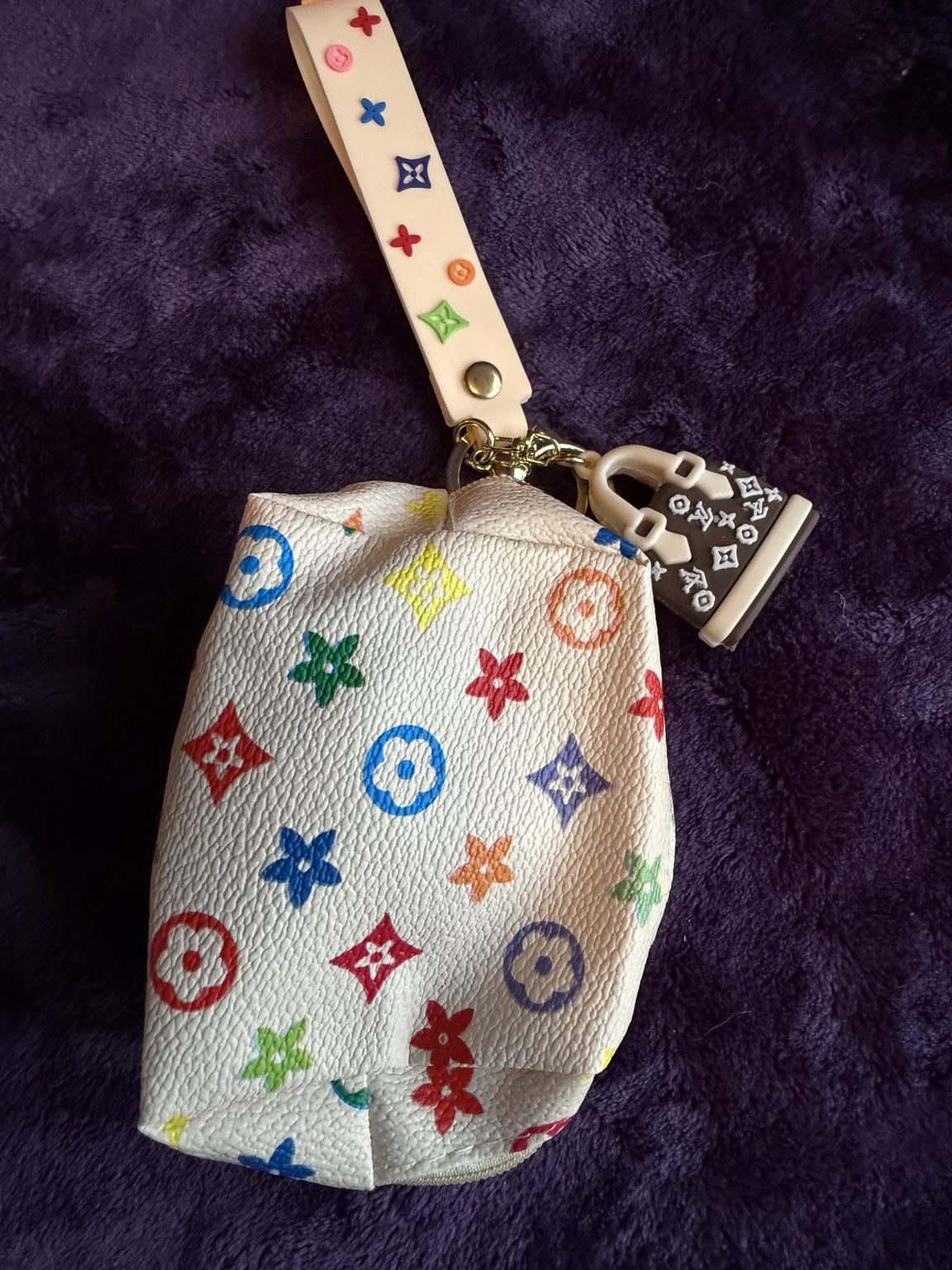 $8 Keychain #24 — White Multicolor Coin Purse Wristlet