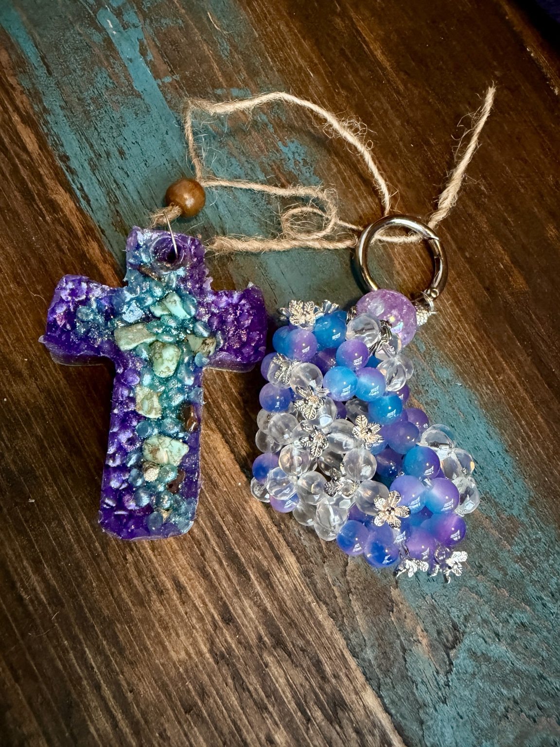 $8 Keychain #4 — Turquoise Cross & Beaded Charm Keychain
