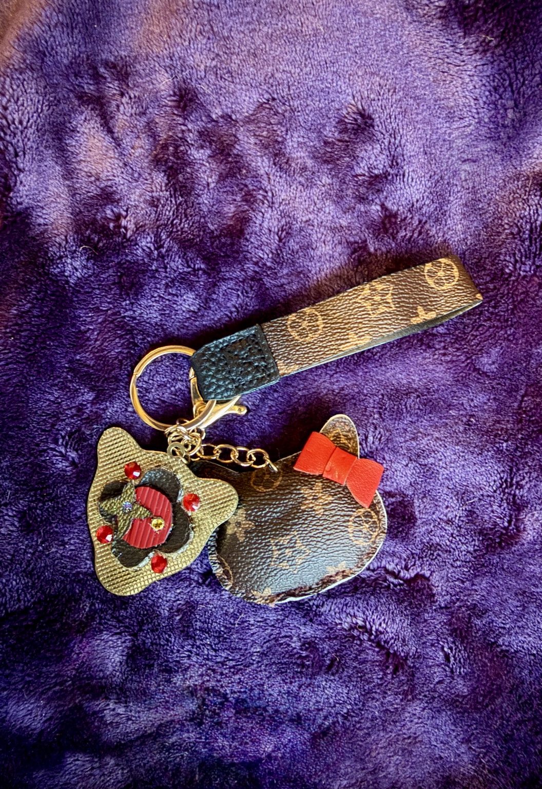 $8 Keychain #18 — Brown Up-Cycled Kitty Wristlet Keychain