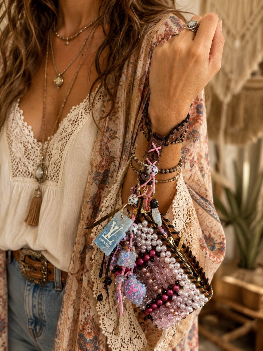 Wild Rose Gypsy Pearl Up-Cycled Luxury Coin Purse photo 5