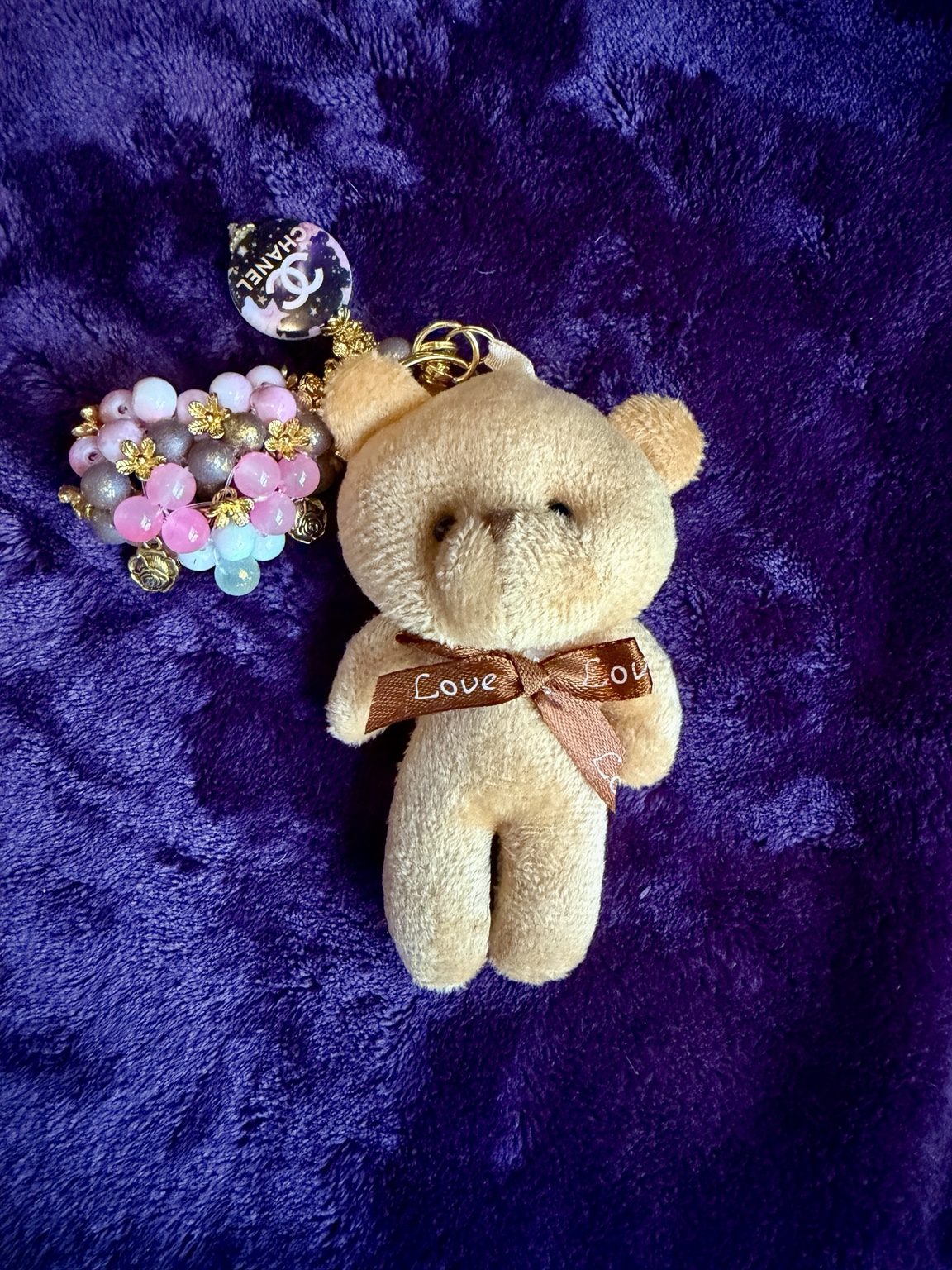 $8 Keychain #1 — Blush Teddy & Beaded Charm Keychain