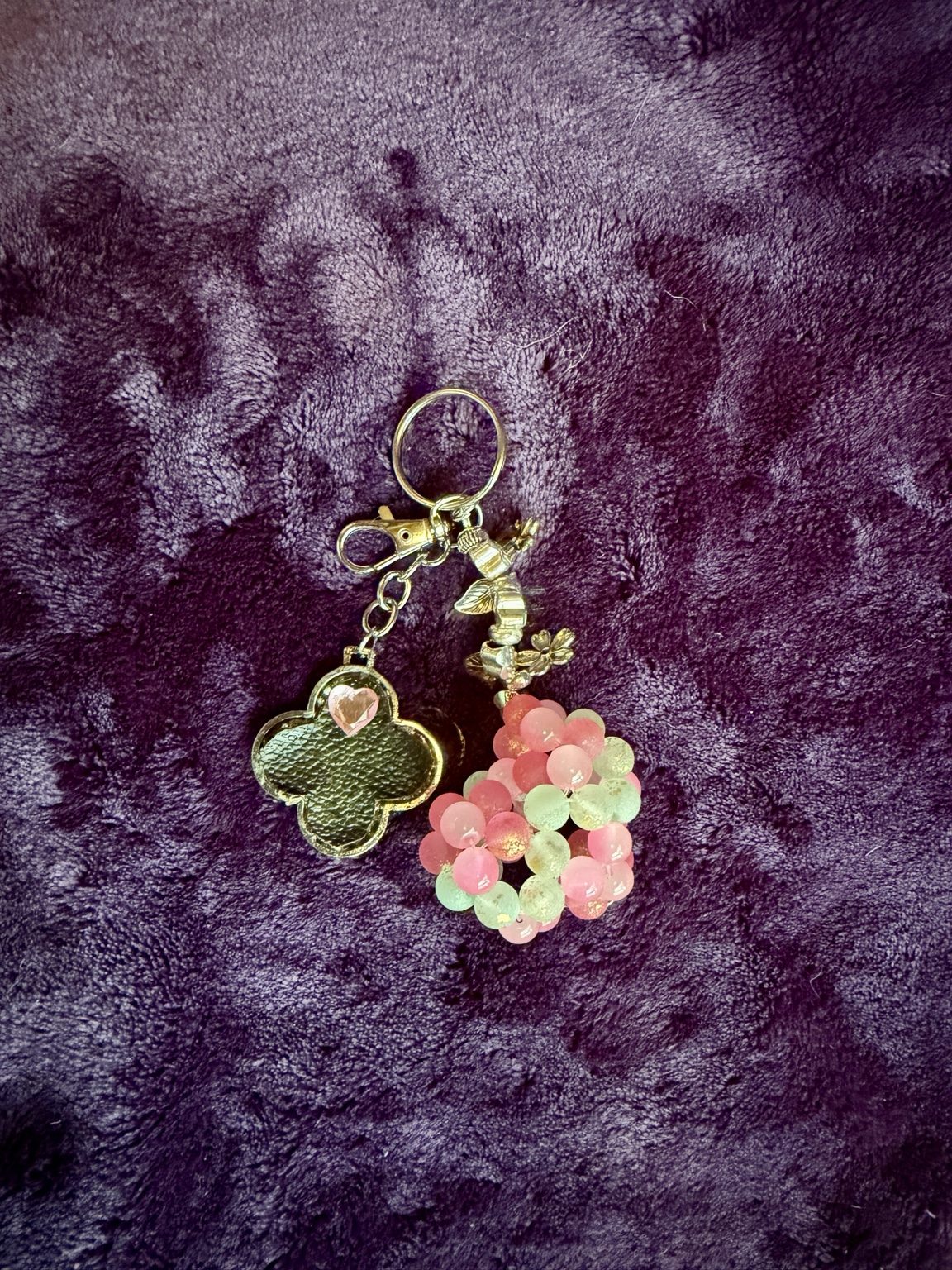 $8 Keychain #10 — Pink & Mint Beaded Clover Keychain