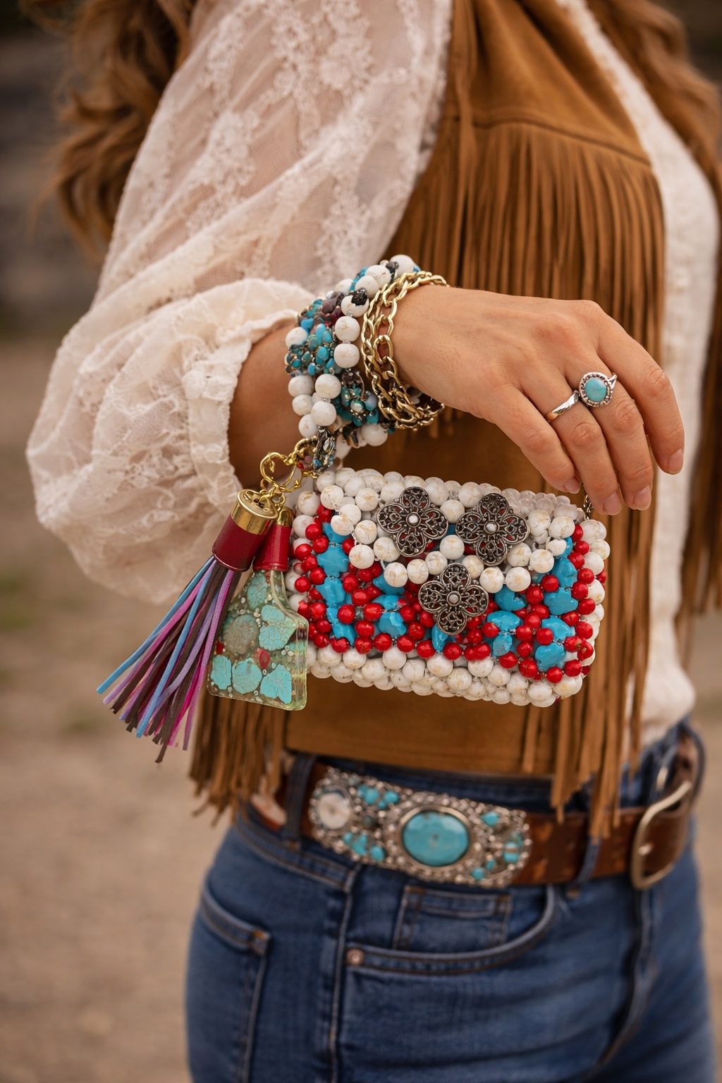 Red Rock Turquoise Beaded Bag view 4