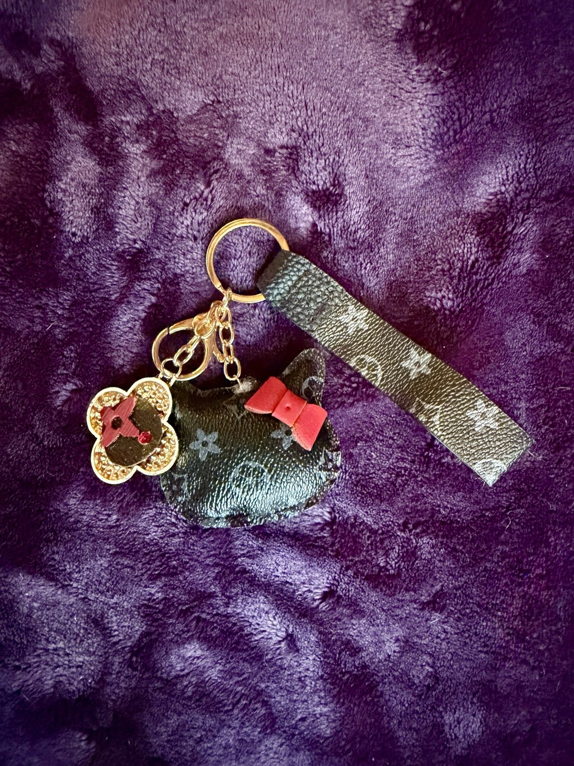 $8 Keychain #17 — Black & Gold Up-Cycled Kitty Wristlet Keychain