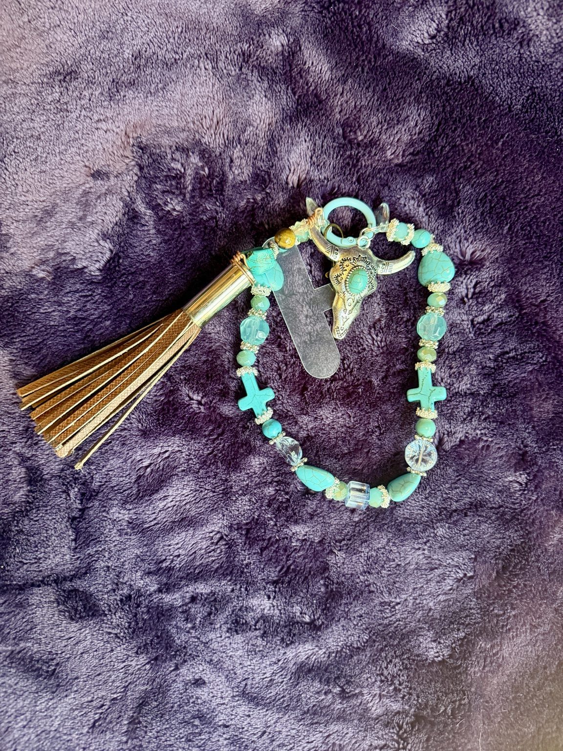 $8 Keychain #9 — Turquoise Cross Wristlet Keychain