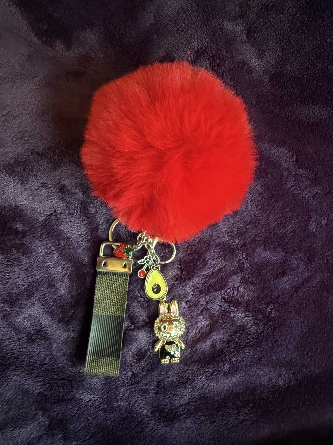 $6 Keychain #3 — Red Pom Charm Keychain