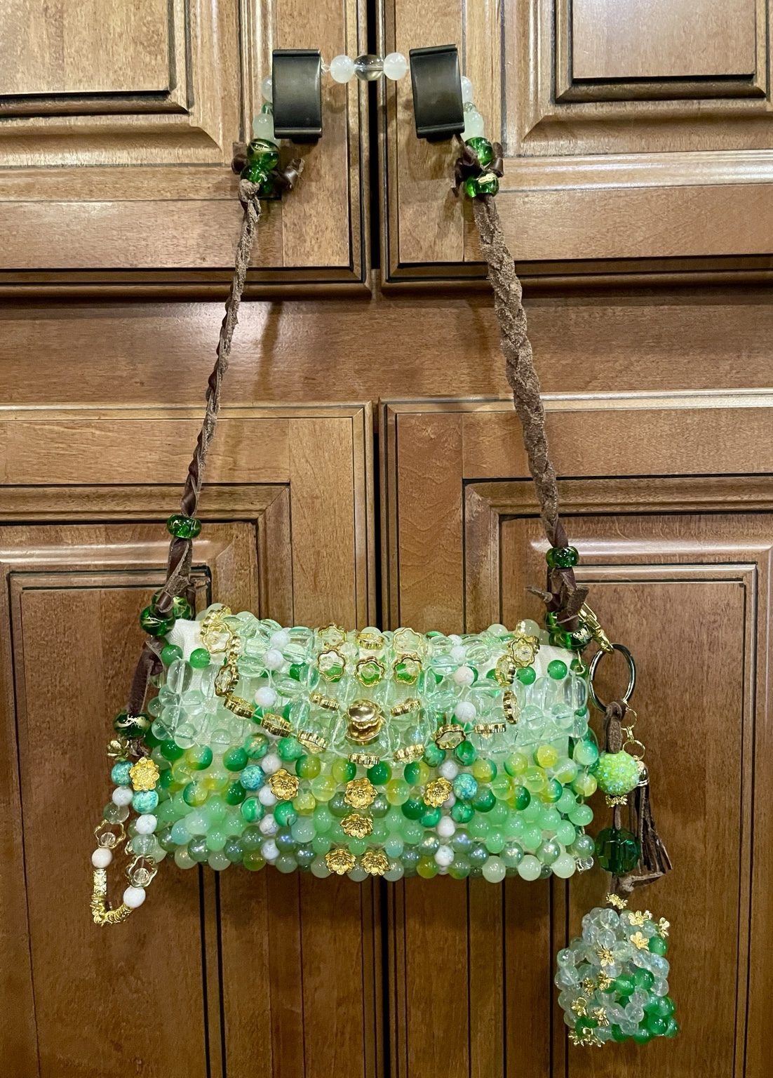 Emerald Meadow Glass Beaded Bag view 1