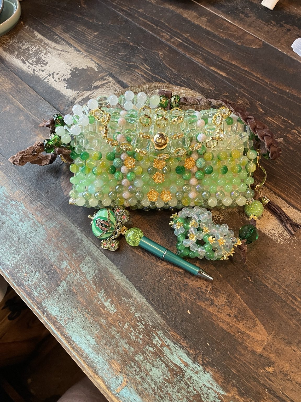 Emerald Meadow Glass Beaded Bag view 5