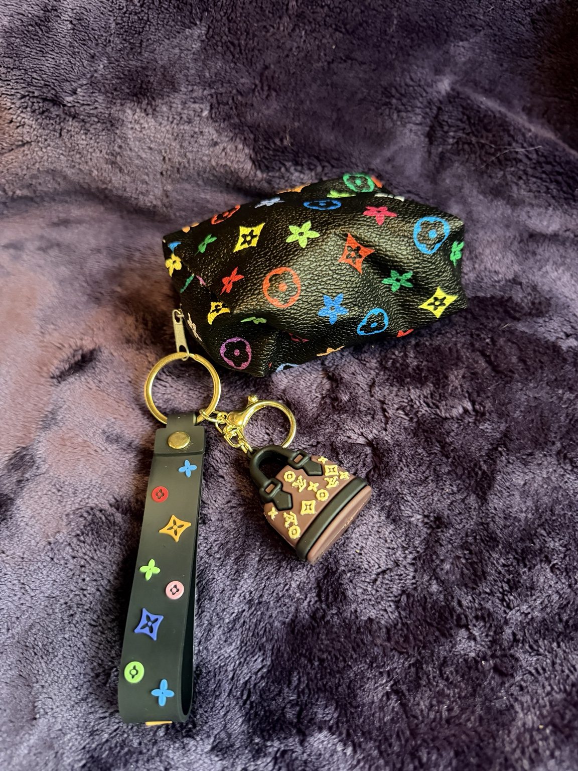 $8 Keychain #30 — Black Multicolor Coin Purse Wristlet