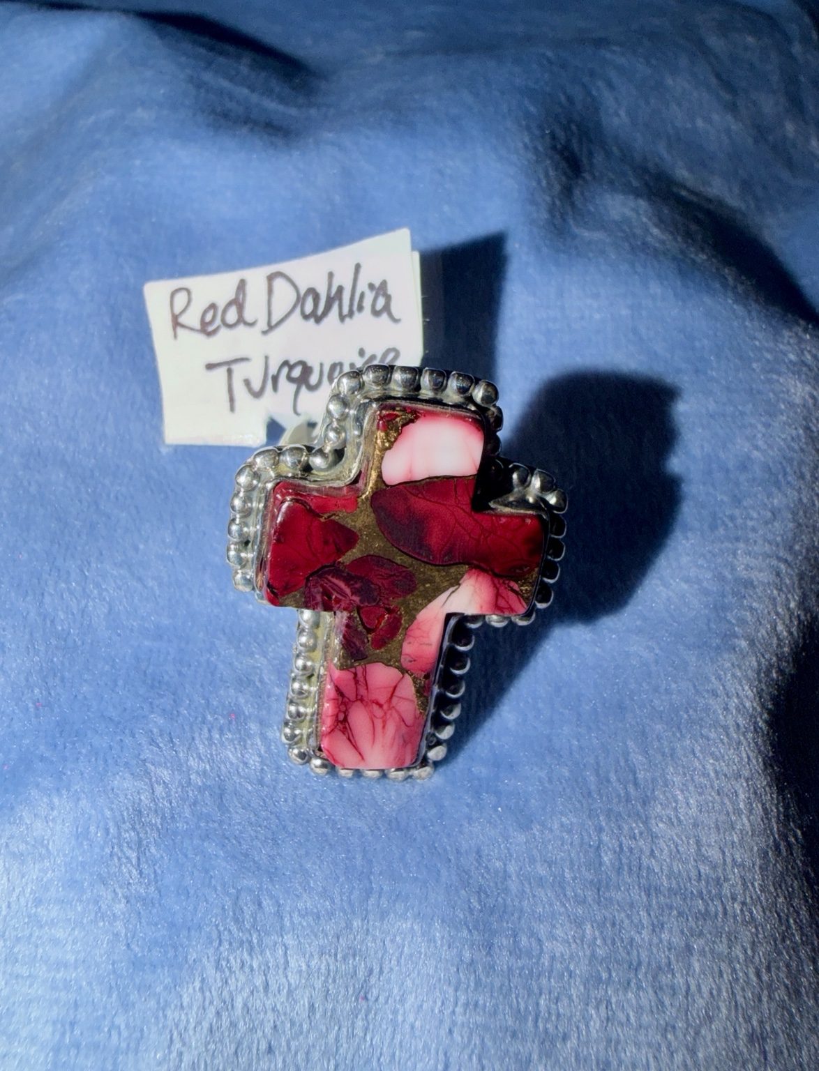 Red Dahlia Turquoise Cross Ring