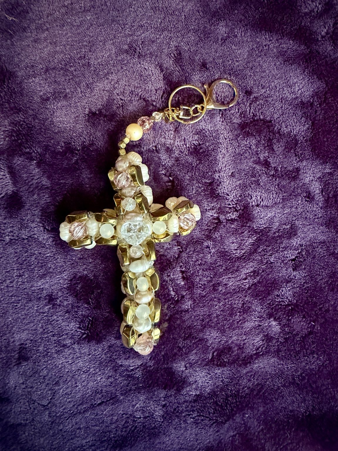 $10 Keychain #7 — Blush Crystal Cross Keychain