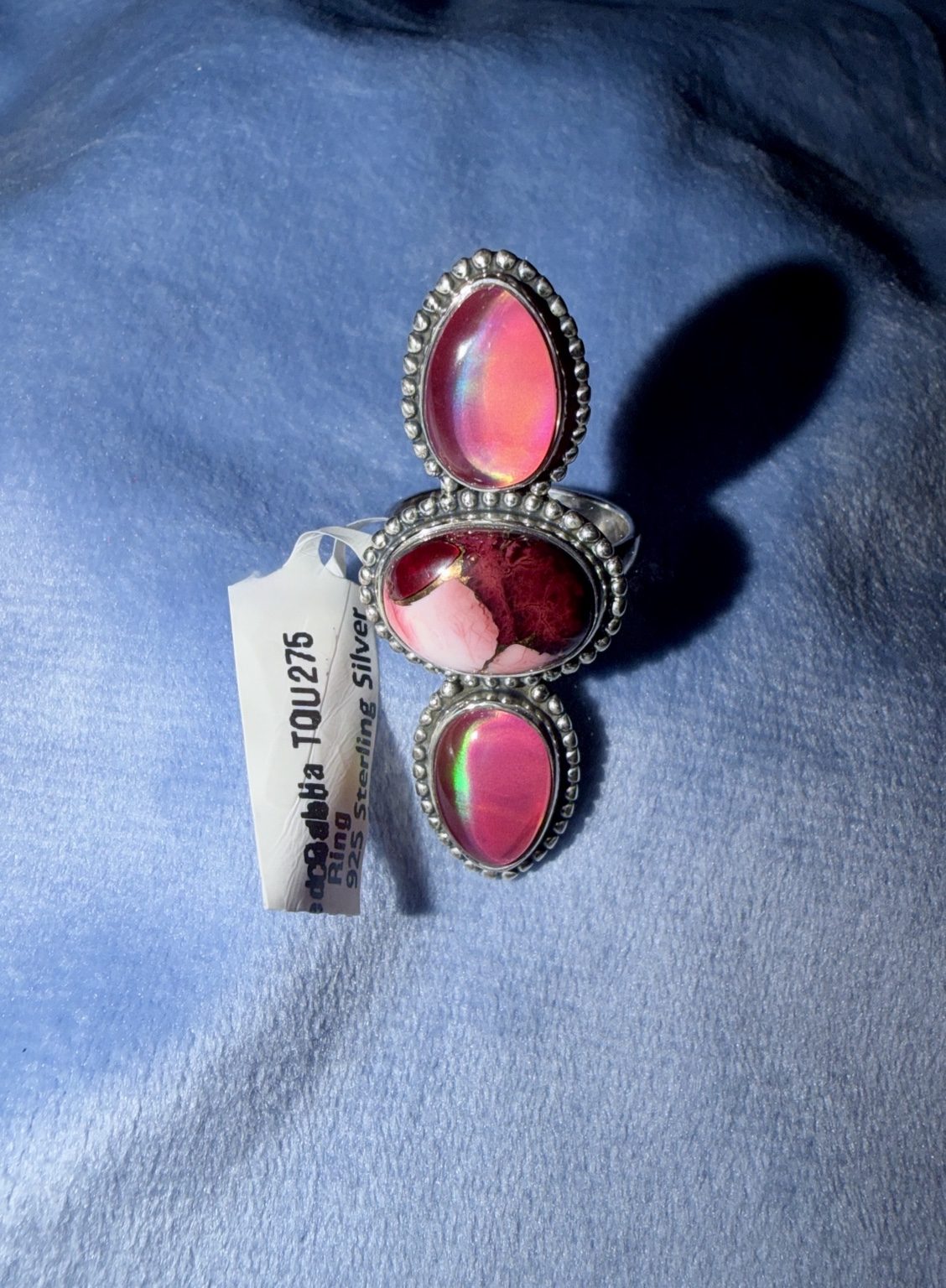 Red Dahlia Turquoise Three-Stone Ring