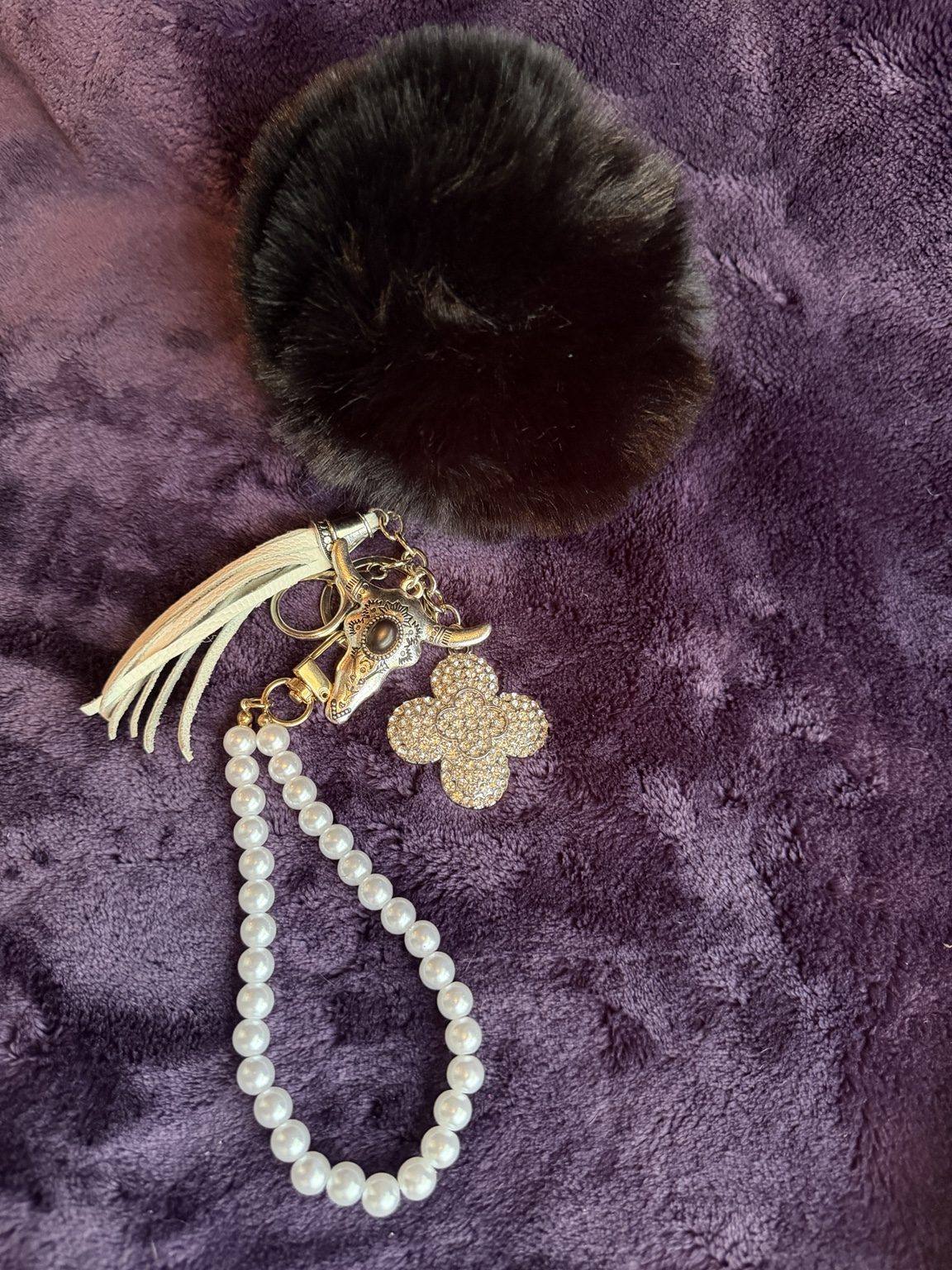 $6 Keychain #6 — Western Black Pom Keychain
