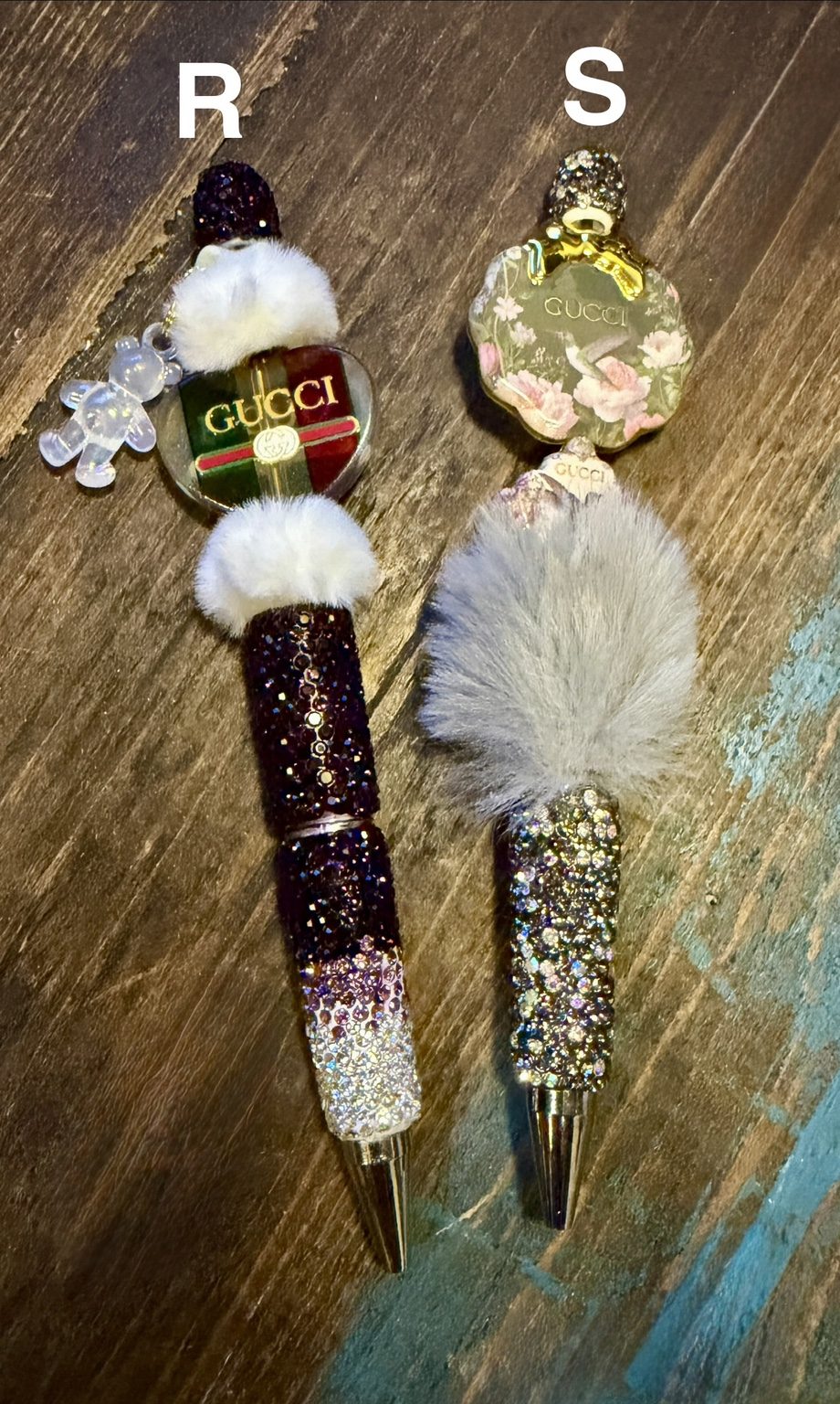 Boutique Glam Bling Pens labeled R and S